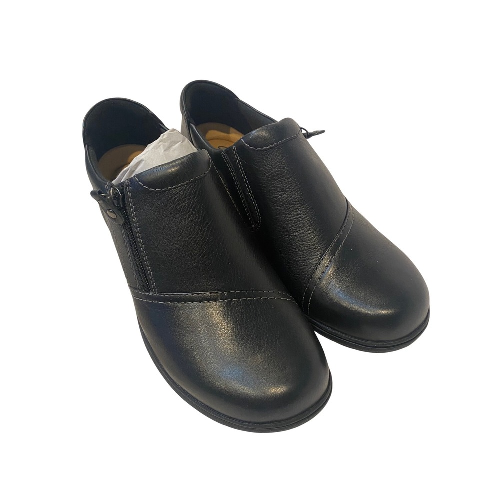Clarks Collection Carleigh Ray Black Leather Zip Slip On Loafers Shoes Womens10W